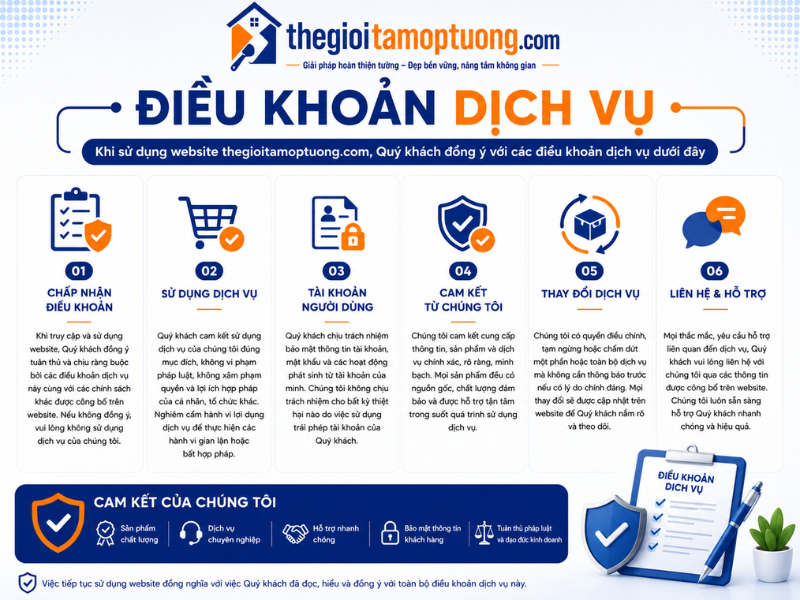 Các Chính Sách Mua Hàng Tại Thế Giới Tấm Ốp Tường Nhật Phát 4 Điều khoản & dịch vụ của Thế Giới Tấm Ốp Tường Nhật Phát